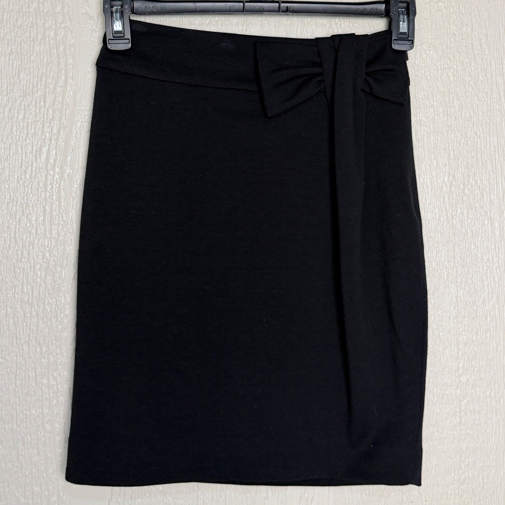 Purr Womens Black Bow Waist Ponte Mini Pencil Skirt Size 0 Side Zip Solid